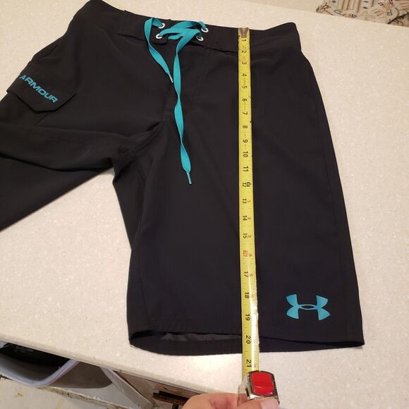 Under Armour Shorts Mens Medium Black Blue  Swim Trunks Drawstring Size 28 - Picture 7 of 8